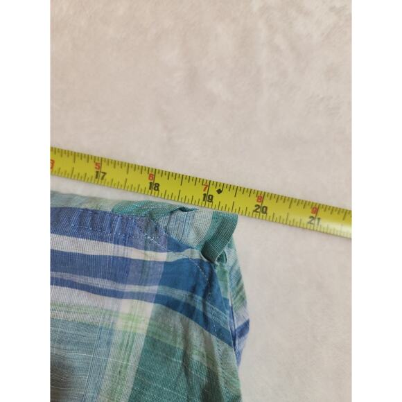 Perry Ellis Shirt Mens 3XLT XXXL Tall Blue Green Plaid 100% Cotton Short Sleeve - Picture 6 of 10